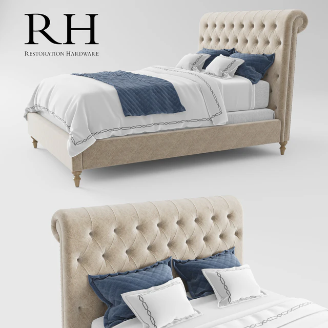 RH Chesterfield Fabric Sleigh Bed — Descargar