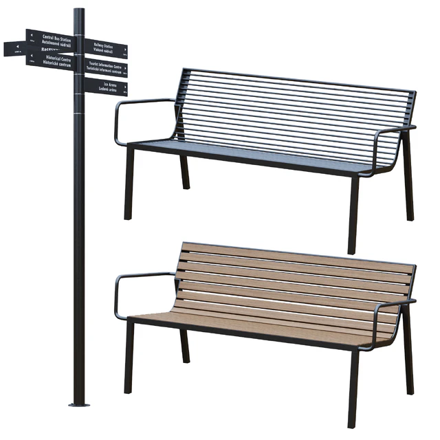 Park Benches, Urn and Direction Signs by mmcite — Download