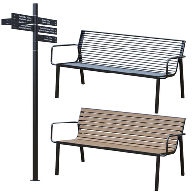 Park Benches, Urn and Direction Signs by mmcite — View 1