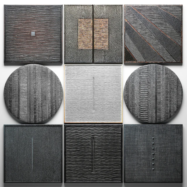 Wood Wall Sculpture, настенный декор, набор картин, luxury, панно, лофт, черная картина, эко дизайн, природный декор, деревянный, интерьерные, стильные, резьба — Скачать