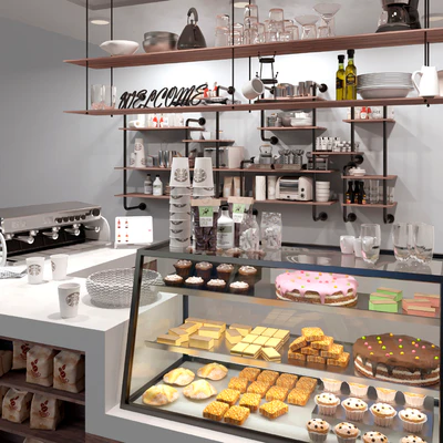 Cafe in loft style with a showcase with desserts and sweets 3. Coffee point — Ver 2