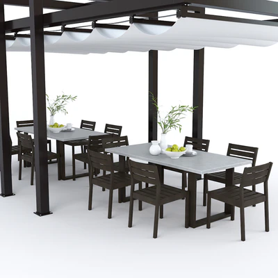 Giulio Barbieri Albatro Pergola and West Elm Concrete Outdoor Dining Table Chair — Ver 2