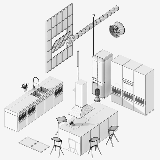 Kitchen Nolte Neo equipment and industrial attributes (vray, corona) — Descargar