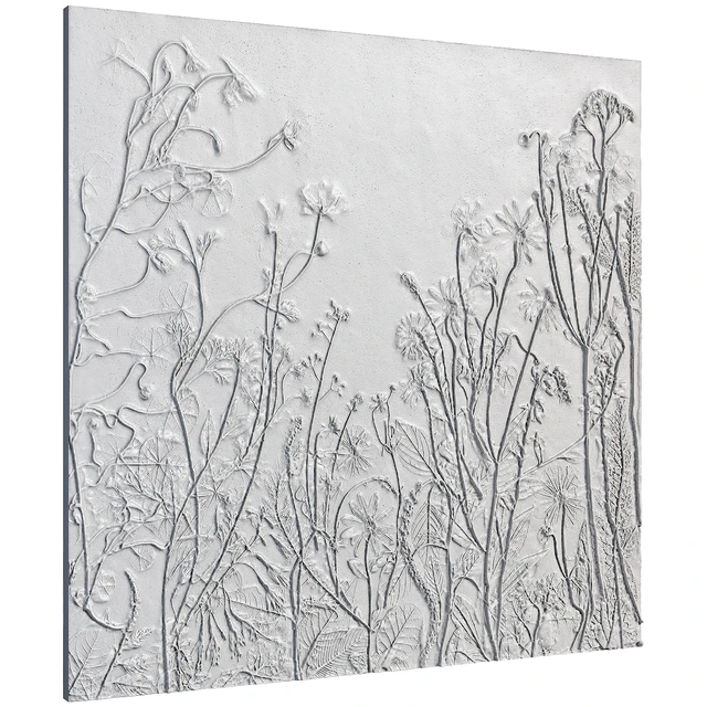 Botanical bas-relief gypsum wall decorative panel juniper dried flowers plants flora chamomile hogweed — Descargar