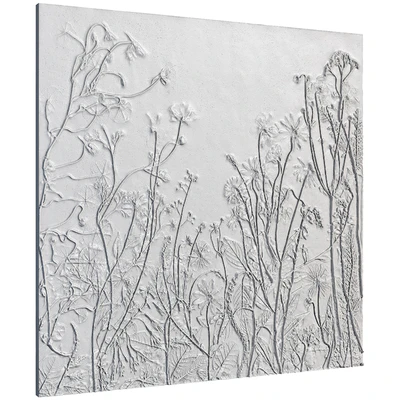 Botanical bas-relief gypsum wall decorative panel juniper dried flowers plants flora chamomile hogweed — Ver 3