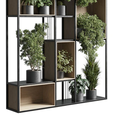 Standing metal shelf with a set 384 of plants in metal boxes corona — Ver 3