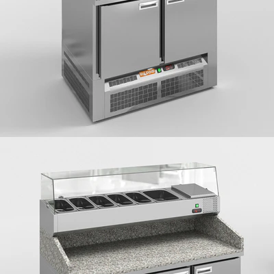 HiCold desks, refrigerated pizzeria, stainless steel with stone countertop and glass showcase # 1 — Ver 3