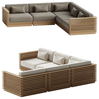 Batten 5-Piece L-Shaped Teak Sofa — View 3