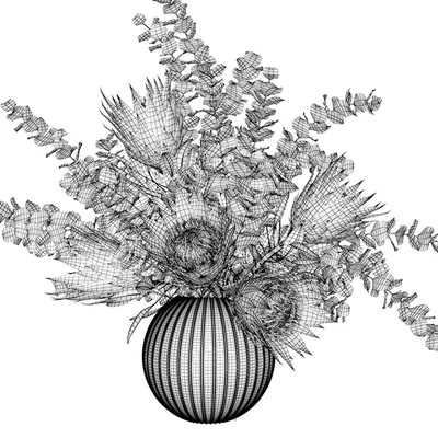 Bouquet with white proteas and eucalyptus in a ribbed glass vase — Ver 3