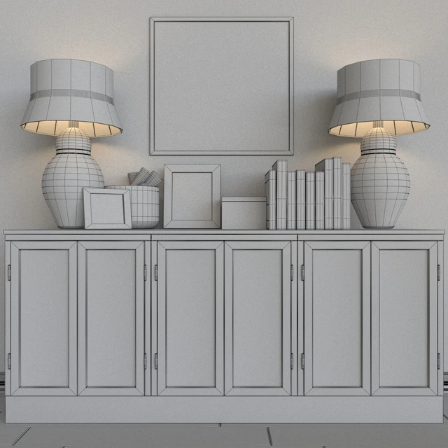 Ethnic chest of drawers with a table lamp, decor, books and accessories — Descargar