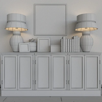 Ethnic chest of drawers with a table lamp, decor, books and accessories — Ver 2