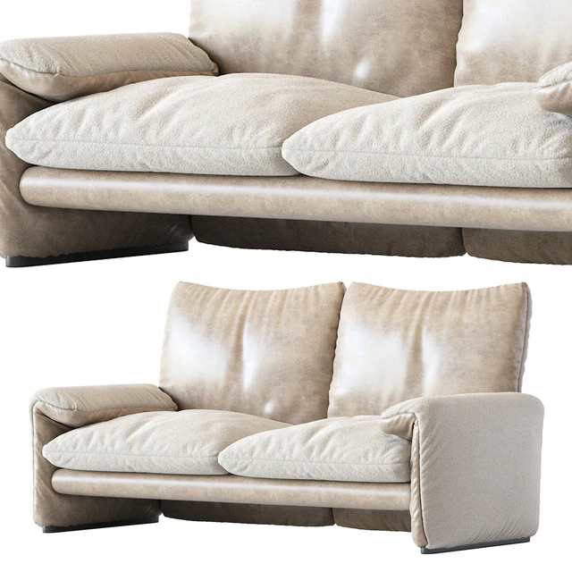 White Sheepskin Maralunga Sofa by Vico Magistretti for Cassina, Italy — Download