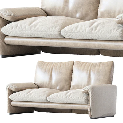White Sheepskin Maralunga Sofa by Vico Magistretti for Cassina, Italy — View 2