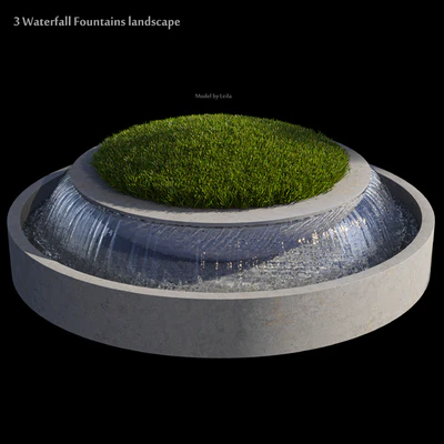 3 Waterfall Fountains Landscape — Ver 4