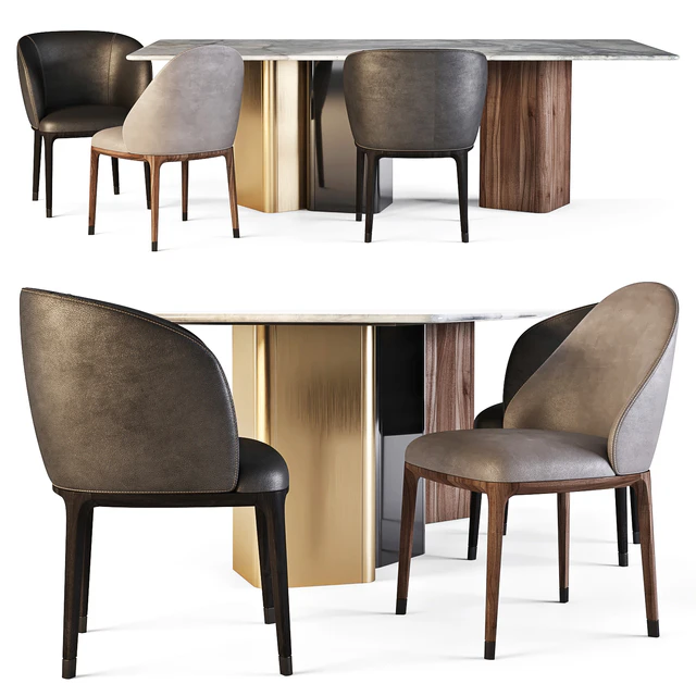Meroni and Colzani: Dining Set (Portofino Table and Lungotevere Chairs) — Скачать