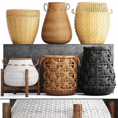 Collection of baskets. Basket collection, wicker, rattan, white basket, black basket, floral, eco, ecodesign, decor — Ver 1
