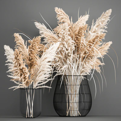 A lush bouquet of dried flowers in a basket with pampas, Pampas grass, Cortaderia, a branch. 192. — скачать
