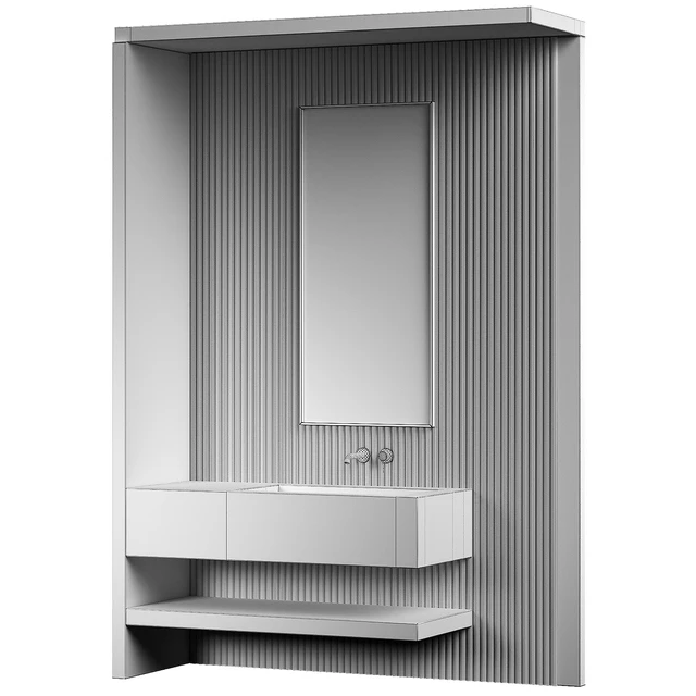 Bathroom furniture set 10. Stone sink. Striped ribbed stone wall. — Descargar