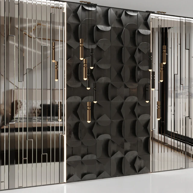 Volumetric wall panel mid century modern Black — Descargar