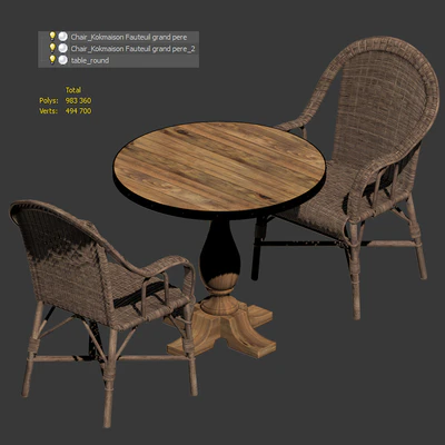 Плетеный стул Kokmaison Fauteuil grand pere и круглый стол — Вид 3