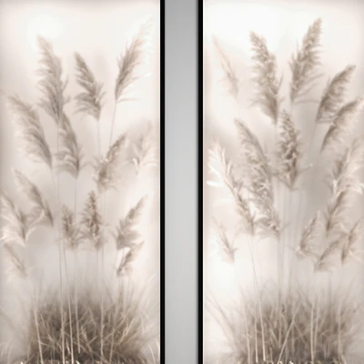 Phytomodule, phytobox and a vertical garden of dried flowers in a niche behind translucent glass cortaderium. Bouquet 282. — Ver 4