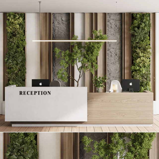Reception Desk and Wall decor - office furniture 22 vray — Descargar