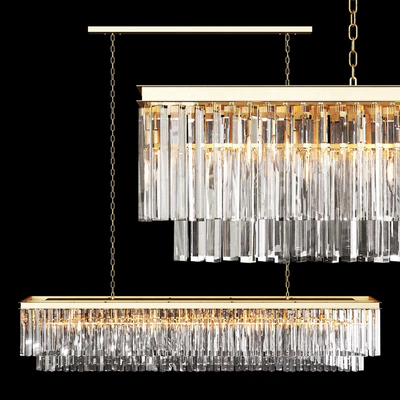 Restoration Hardware 1920S ODEON CLEAR GLASS FRINGE RECTANGULAR CHANDELIER 71 Brass — Ver 1