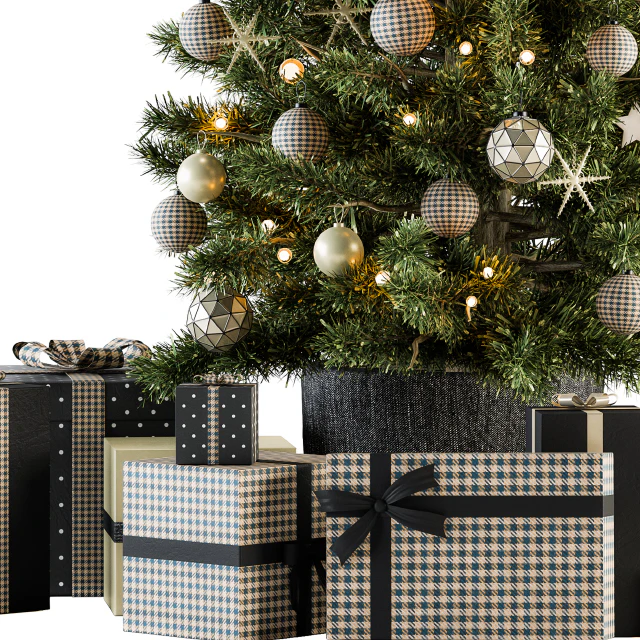 Christmas Decoration 13 - Christmas Brown and Green Tree with Gift — Скачать