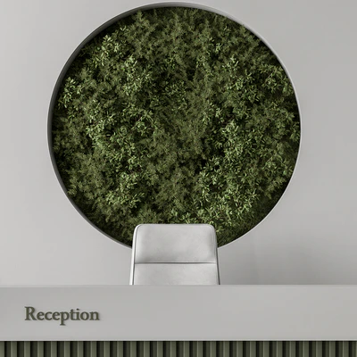 Reception Desk and Wall Decor with vertical Garden - Office Set 312 — Ver 2