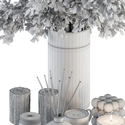 white and Gold Decorative Set with Dried plant - Set 106 — Ver 4