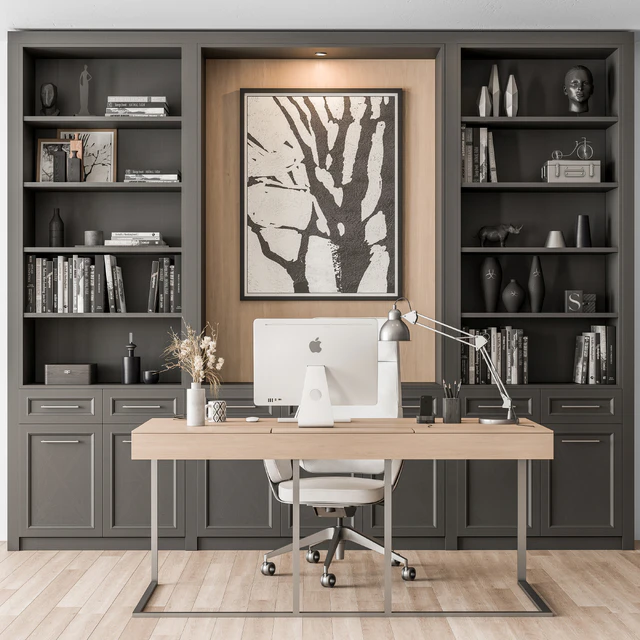 Home Office Desk and Library Gray Set - Office Furniture 279 — Скачать