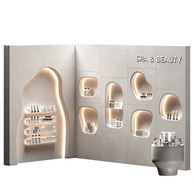 Modular Niche Shelves in the wall. Cosmetics shop. Backlit wavy beauty salon. — Вид 1