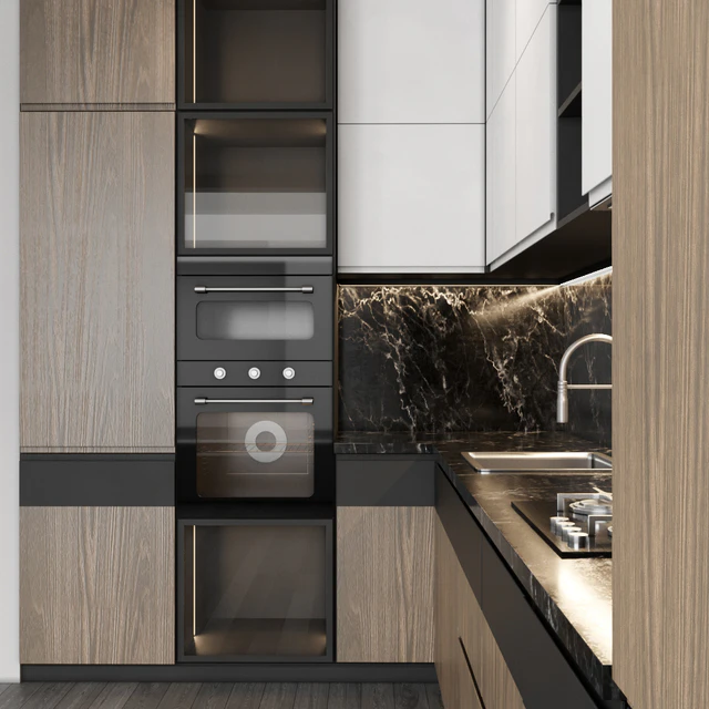 Modern kitchen with wood facades — Descargar