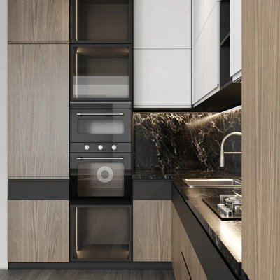 Modern kitchen with wood facades — Ver 2