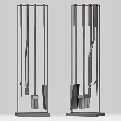 Cb2 4 Piece Bend Raw Steel Standing Fireplace Tool Set — Ver 2