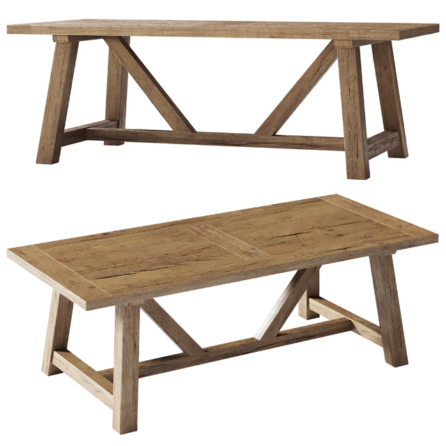 Reclaimed Russian Oak Trestle Rectangular Dining Table — Скачать