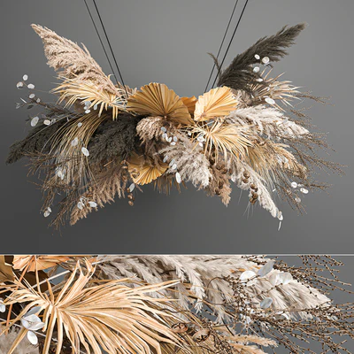 Hanging installation bouquet of dried flowers with pampas, pampas grass, reeds, suspension, wedding decor and decoration. 189. — Ver 1