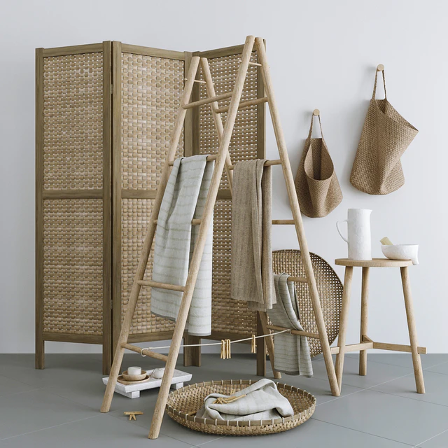 Set with Folding screen, baskets and decorative stairs — Descargar