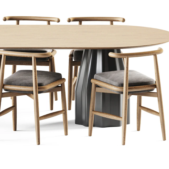 Wooden Burin Table by Viccarbe and Chair Emilia by Meridiani — Descargar
