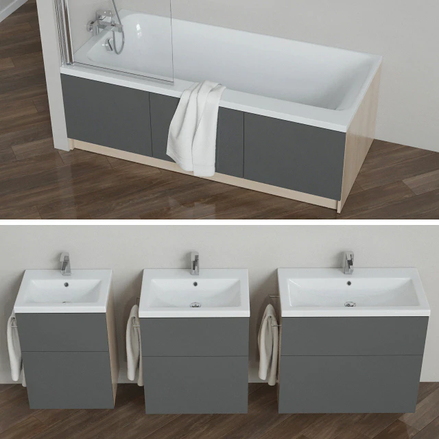 A set of bathtubs and furniture "Smart" with curtains "Easy" and soft curtains, tm Cersanit — Descargar