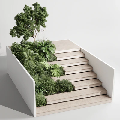 Entrance and exit stairs with furniture and garden 03 — Ver 1