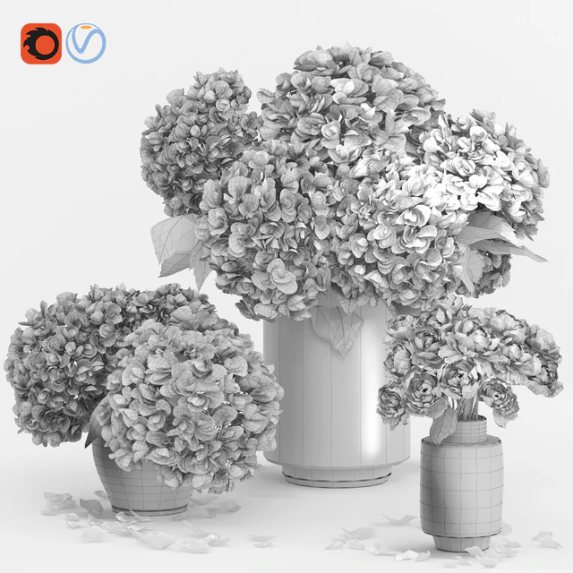 White Hydrange and peony Twig Vases decorative Set — Скачать