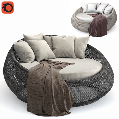 Vanfayette Round Wicker Rattan Patio Chaise Lounge — Ver 1