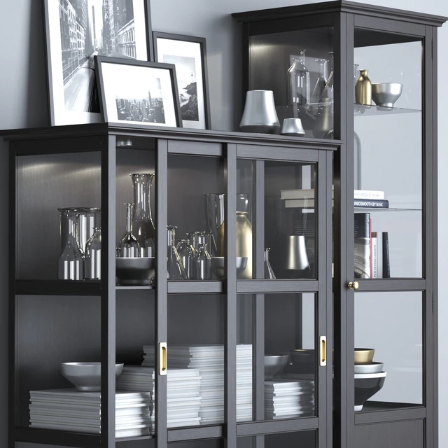 Ikea MALSJÖ Glass-door cabinets, black stained black stained. — Descargar