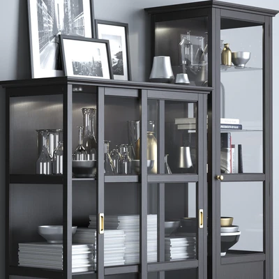 Ikea MALSJÖ Glass-door cabinets, black stained black stained. — Ver 2
