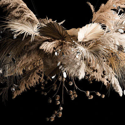 Hanging bouquet of dried flowers, palm branch, pampas grass, dry reeds, lunnik, thorn 270. — Ver 4