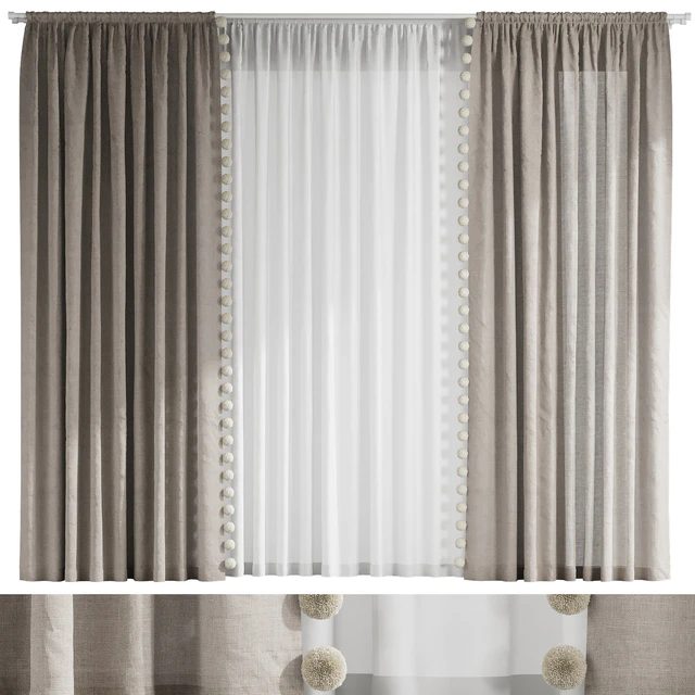 Curtains with pom-poms for the nursery — Descargar