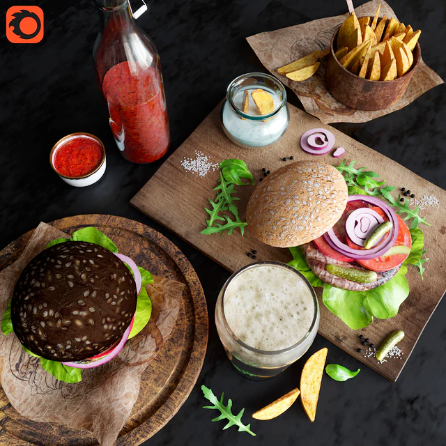 Burgers with potatoes and beer — Descargar