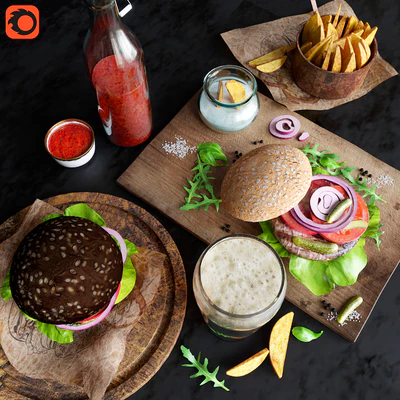 Burgers with potatoes and beer — Ver 2