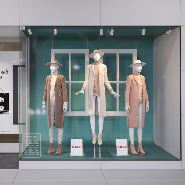 Shop front with female mannequins — Descargar